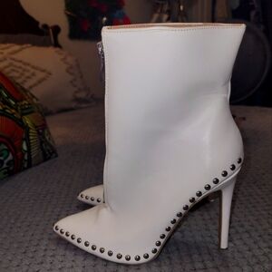 Fashion Nova White Studded Heeled Boots